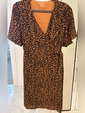 Time and Tru flutter sleeve leopard print dress with a wrap design Size S